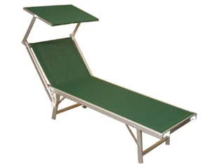 Lettino alluminio piegh. pesante con parasole tessuto texilene verde - cm.61x184x38/100h. con viti inox - struttura tubolare rettangolare pesante, con parasole, tessuto TEXILENE in colore verde