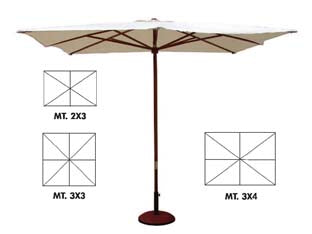 Ombrellone in legno - cm.300x300 palo ø mm.48 a 8 stecche - struttura in legno duro colore teak, con sistema a doppia carrucola, copertura in poliestere 160gr/mq colore naturale, (base ...