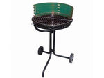 Barbecue tondo con ruote arizona - bracere ø cm.50 - griglia riscaldavivande + spiedo da cm.56 con 2 forchette in acciaio cromato, regolabile in 5 posizioni, telaio tubolare in m...