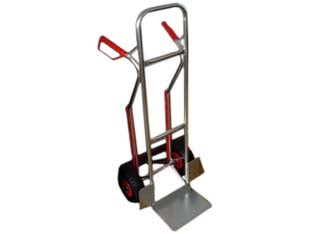 Carrello portacasse in alluminio portata max kg.200 - struttura: telaio dritto in alluminio tubolare ø mm.25 con ruote pneumatiche ø mm.260x85 foro ø mm.20, dimensioni pala mm.300...