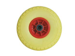 Ruota per carrello pu piena mm.260 cerchio in plastica - ø mm.260x85 foro mm.20 con cuscinetti - ruota piena in poliuretano di ricambio per carrelli, colore giallo, cerchio in plastica