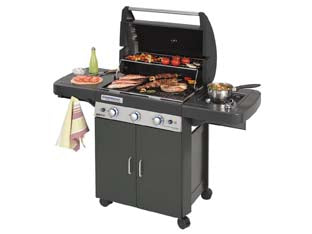 Barbecue gas 3 bruc. + fornello cm.61x46 3 classic ls plus dark  - bracere cm.61x46 - misure cm.120,5x60x116, potenza 9,6+2,3 Kw, consumo gas 698+167 g/h, doppia alimentazione con 3 bruciatori in acciaio inox, f...