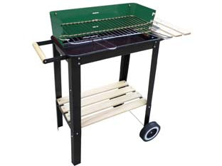 Barbecue rettangolare con piani legno kansas - bracere cm.50x26 - altezza di cottura cm.68, griglia di cottura in acciaio cromato con maniglie, regolabile in 3 posizioni, griglia di riscaldo ...