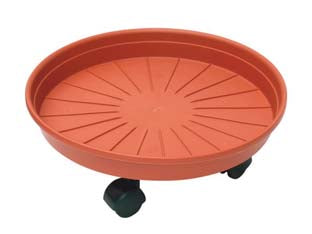 Sottovaso tondo con ruote margherita - ø cm.35x6h. - in plastica, colore terracotta