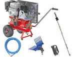 Motocompressore in kit enercomp 55/24 gp k carrellato - motore benzina HONDA GP 160 e pompa ABAC PAT 38B, equipaggiato con gruppo FR + L METAL WORK, presa aria pulita, valvola di si...