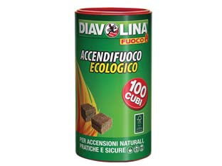 Diavolina accendifuoco ecologico in box 100 pz. - conf. 100 pz - accendifuoco ecologici Diavolina, a base di legno e paraffina, prodotto certificato FSC, proveniente da energie rinnovabili