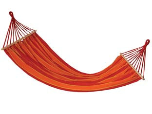 Amaca bahamas xl riga arancio/rosso 200x150 - 200x150 cm - cotone, barre in legno di betulla, certificata GS fino a 200 kg, colore a righe arancio e rosse