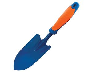 Trapiantatore largo antiscivolo - acciaio A3 verniciato colore blu, impugnatura TPR+PP rivestito antiscivolo colore arancio, asola per appendere