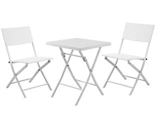 Set giardino fold white in rattan sintetico pp tre pezzi - colore bianco, pieghevole, composto da 1 tavolo e 2 sedie, sedie cm.45x57,5x81h., kg.2,7, tavolo quadro cm.58x58x70h., kg.4,7...