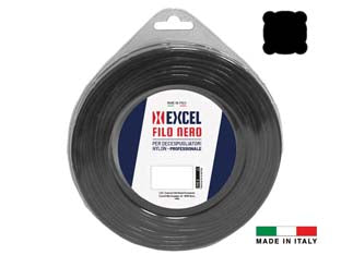 Filo per decespugliatore in nylon quadro nero - ø mm.2,7 in matassa da mt.15 - particolarmente resistente, uso professionale, profilo quadro, colore nero, blister saldati