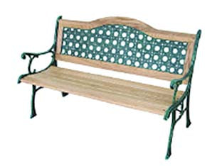 Panchine losanghe cerchi - tipo normale - cm.126x60x81h. - peso Kg.29 - in ghisa verde antichizzata con assi in legno chiaro