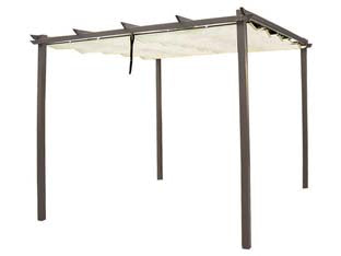 Gazebo in metallo con tetto scorrevole - dimensioni: mt.3x3x2,2h. - telaio verniciato a polvere grigio, pali mm.60x60, travi mm.30x50, barre del tetto mm.15, copertura beige in poliestere PA gr...