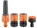 Lancia dritta con starter kit Ø 1/2” in blister 8802 - Kit per irrigazione di superficie. Contiene: presa a rubinetto 3/4” (20-27 mm) con riduzione 3/4”, 1/2” (15-21 mm), raccordo ...