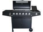 Barbecue a gas gpl 6 bruciatori + 1 fornello - cm.137,5x55,5x110h. - materiale: acciaio verniciato, colore nero, zona cottura: cm.73,5x33, coperchio acciaio verniciato ad alta termperatura, 3 gr...