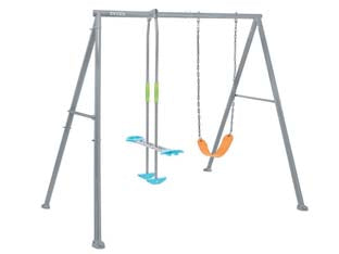 Altalena per bambini 2 giochi 3-10 anni cm.251x254x211h. - cm.251x254x211h. - peso kg.28,6 (44122) - 1 altalena con seduta flessibile e catena aggiustabile in altezza, 1 altalena glinder con ancore ai piedi per maggiore stabil...