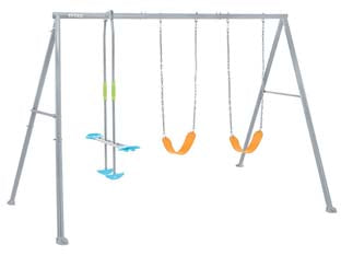 Altalena per bambini 3 giochi 3-10 anni  cm.343x254x211h. - cm.343x254x211h. - peso kg.37 (44122) - 2 altalene con seduta flessibile e catena aggiustabile in altezza, 1 altalena glinder con ancore ai piedi per maggiore stabil...