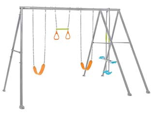 Altalena per bambini 4 giochi 3-10 anni cm.467x254x211h. - cm.467x254x211h. - peso kg.49,0 (44131) - 2 altalene con seduta flessibile e catena aggiustabile in altezza, 1 altalena glinder con ancore ai piedi per maggiore stabil...