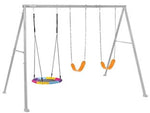 Altalena per bambini 3 giochi 3-10 anni cm.343x235x200h. - cm.343x235x200h.- peso kg.31,2 (44134) - 2 altalene con seduta flessibile e catena aggiustabile in altezza, 1 altalena con piattino ottagonale, capacità di supporto f...