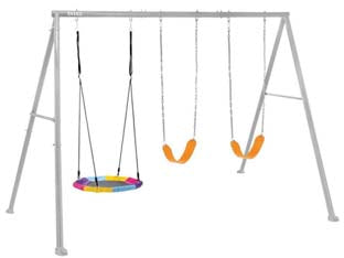 Altalena per bambini 3 giochi 3-10 anni cm.343x235x200h. - cm.343x235x200h.- peso kg.31,2 (44134) - 2 altalene con seduta flessibile e catena aggiustabile in altezza, 1 altalena con piattino ottagonale, capacità di supporto f...