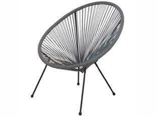 Sedia relax con seduta a corde in polyrattan - colore: grigio - cm.70x69x81h. - peso kg.5,4 - struttura in ferro, finitura verniciata, diametro gambe mm.13