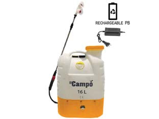 Pompa a zaino a batteria piombo 12v lt.16 - cm.38x18,5x52h. - materiale PE, pressione d'esercizio 0.15-0.5 Mpa, lancia L14 con ugelli in otttone, 3 ugelli in plastica di ricambio, batteri...