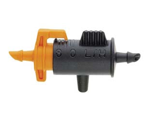 Gocciolatore in linea barrel 0-8 l/h - in blister da pz.10 - 80006208 - gocciolatore in linea regolabile da 0 a 8 l/h alla pressione consigliata di 1,5 bar, la regolazione assiale dei due corpi per...