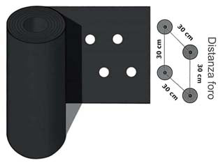 Foglia polietilene nera pacciamatura 2 fori passo cm.30 h.cm.120 - rotolo mt.50 - evita la nascita di erbe infestanti, mantiene il terreno umido e aumenta la temperatura intorno alle radici contribuendo alla...