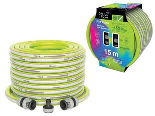 Tubo estensibile da giardino kiuma con presa e raccordi - mt.10 - lime - privo di PVC,  maglia NTS PLUS, leggero, flessibile e resistente, dotato di: 1 presa rubinetto e 2 raccordi quick, temperatur...